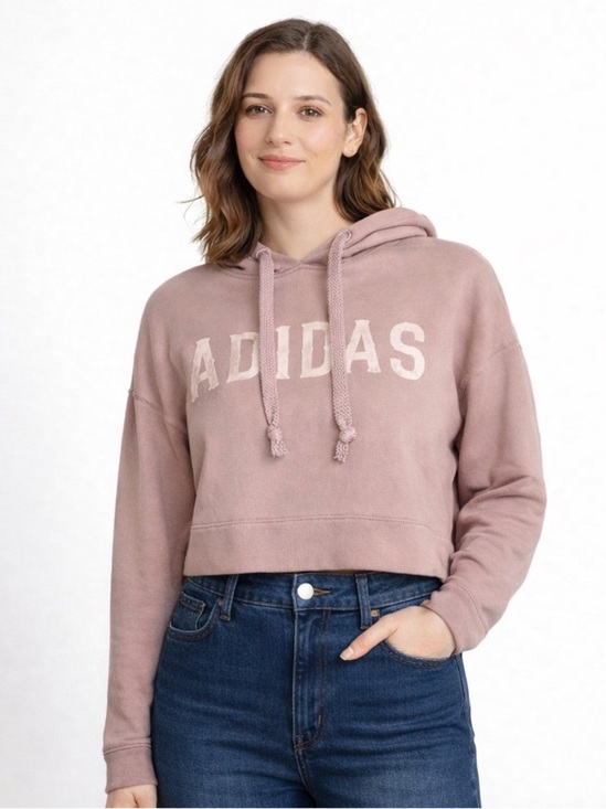 adidas Originals Tops - Adidas Originals Cropped Hoodie Purple Velvet Logo Pullover Streetwear